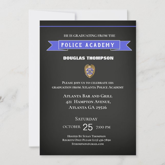 Police Academy Graduate Chalkboard Invitation (Front)