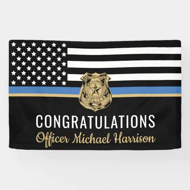 Police Graduation Signs Police Academy Graduation Blue Line Congratulation Banner | Zazzle