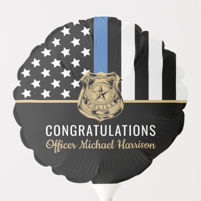 Police Academy Graduation Blue Line Flag Congrats Balloon (Front)