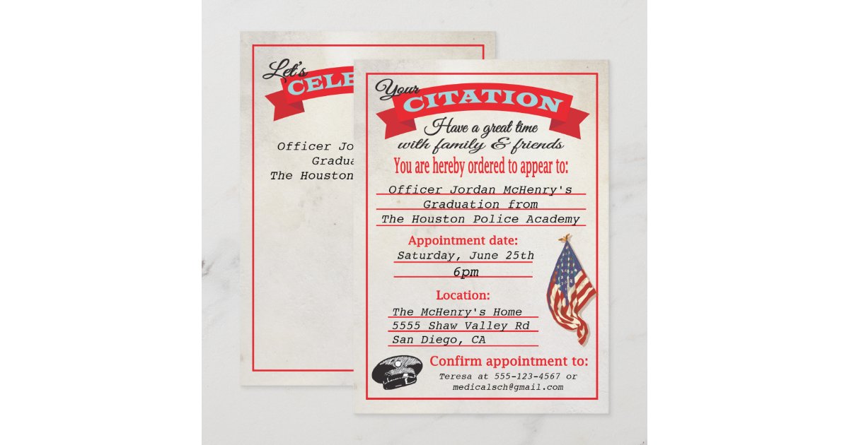 Police Academy Graduation Citation Invitation | Zazzle