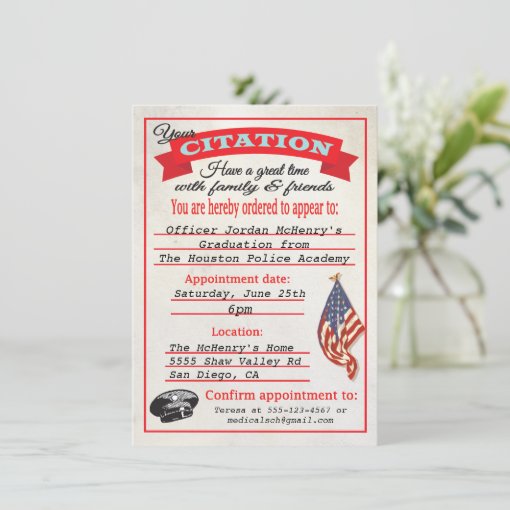 Police Academy Graduation Citation Invitation | Zazzle