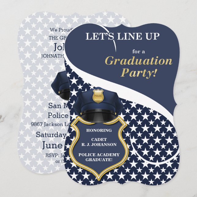 Police Academy Graduation in Navy Blue Invitation (Front/Back)