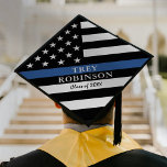 Police Academy Graduation Keepsake Graduation Cap Topper<br><div class="desc">Police graduation cap topper featuring a trendy black background,  a us flag with the thin blue line going through,  the students name,  and class year.</div>
