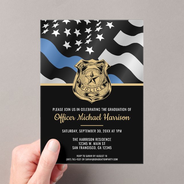 Police Academy Graduation Law Enforcement Flag Acrylic Invitations (Insitu (Handheld))