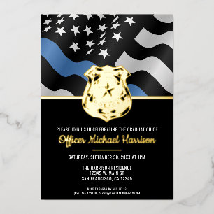 Police Academy Graduation Law Enforcement Flag Foil Invitation