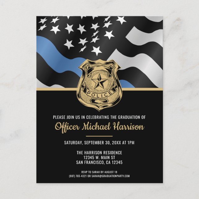 Police Academy Graduation Law Enforcement Officer Invitation Postcard (Front)