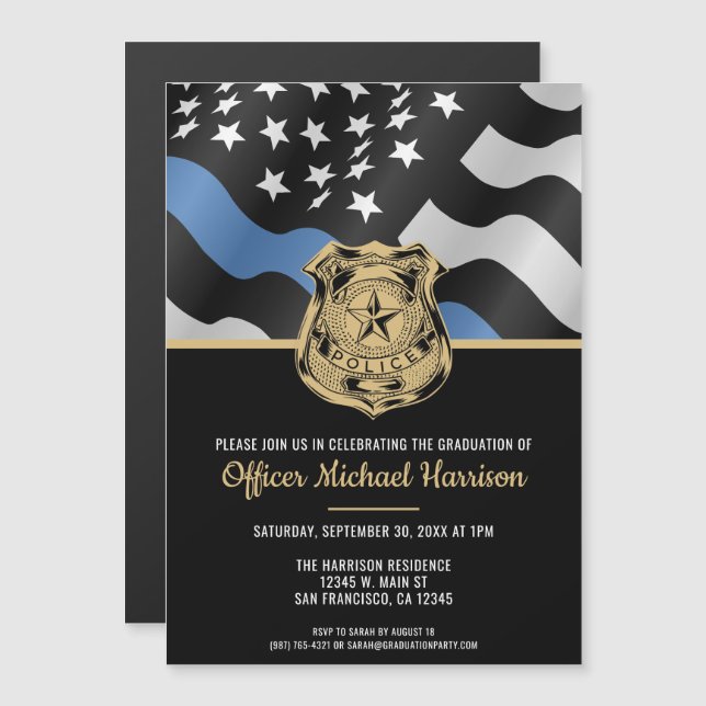 Police Academy Graduation Law Enforcement Officer Magnetic Invitation (Front/Back)