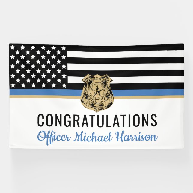 Police Academy Graduation Party Thin Blue Line Banner (Horizontal)