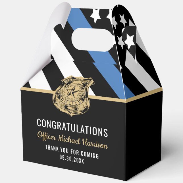 Police Academy Graduation Thin Blue Line Flag Favor Boxes (Front)