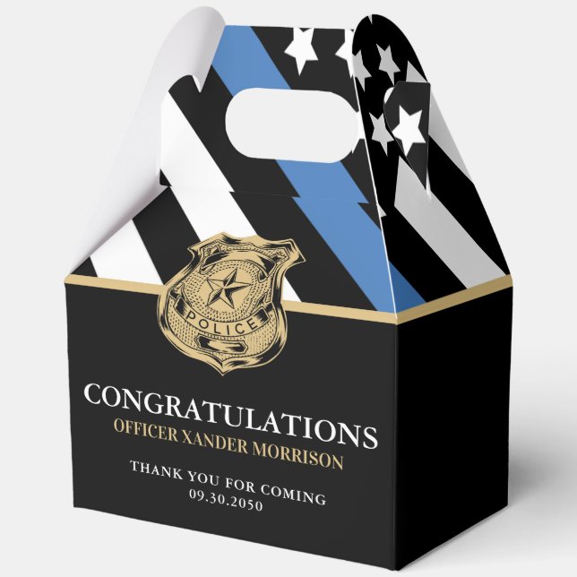 Police Academy Graduation Thin Blue Line Flag Favor Boxes (Front)