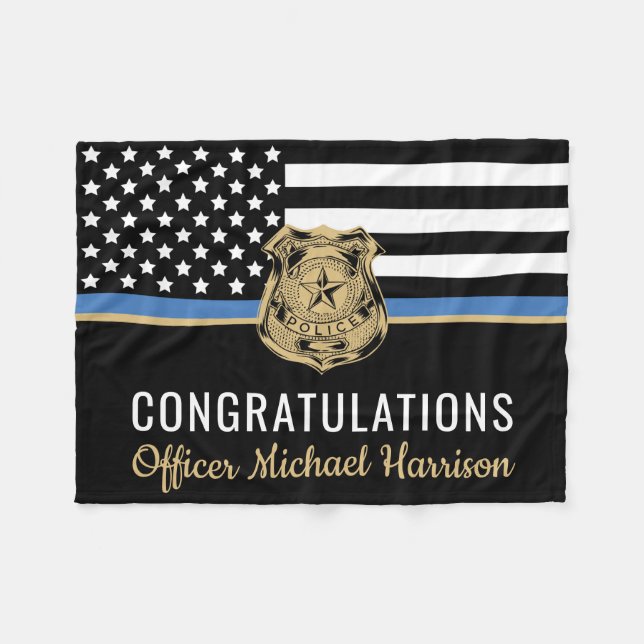 Police Academy Graduation Thin Blue Line Flag Fleece Blanket (Front (Horizontal))