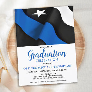  Police Academy Graduation Thin Blue Line Flag Invitation Postcard