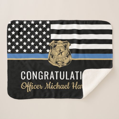 Police Academy Graduation Thin Blue Line Flag Sherpa Blanket
