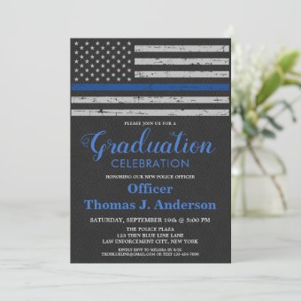 Police Academy Graduation Thin Blue Line Officer Invitation | Zazzle