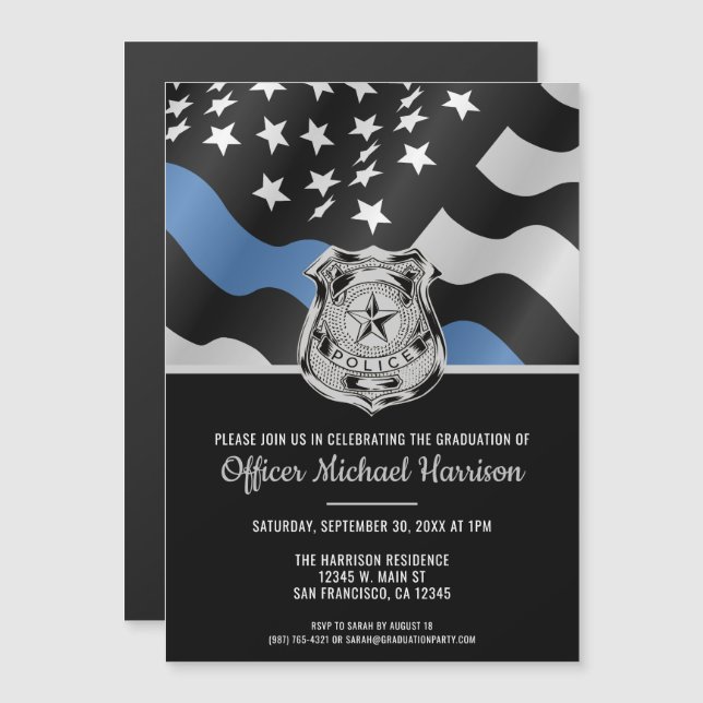 Police Academy Law Enforcement Officer Graduation Magnetic Invitation (Front/Back)