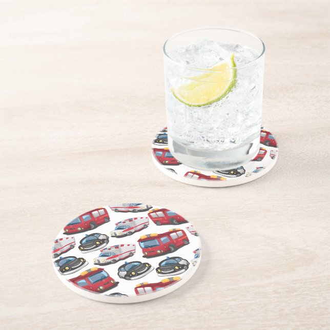 Police, Ambulance and Fire Service transport Sandstone Coaster (Side)