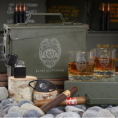 Police Ammo Can Set w/ Cigar Kit & Whiskey Glasses (Front)