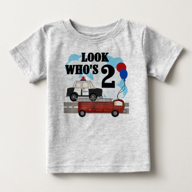Police and Fire 2nd Birthday Baby T-Shirt (Front)