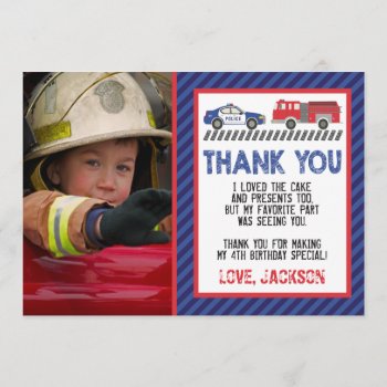 Police And Fire Thank You Card With Photo by PuggyPrints at Zazzle