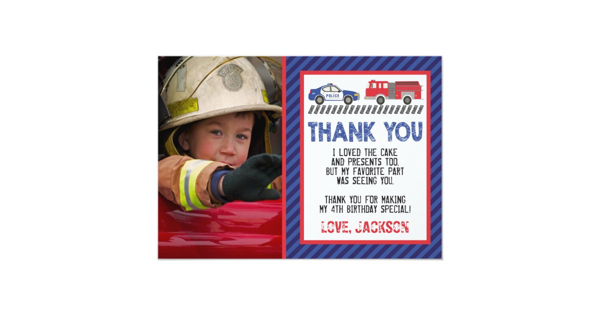 Police And Fire Thank You Card With Photo Zazzle Com