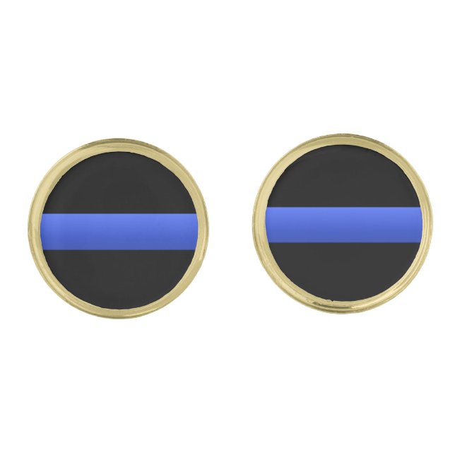 Police and LEO Thin Blue Line Gold Cufflinks (Front)