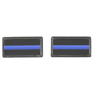 Police and LEO Thin Blue Line Gunmetal Finish Cufflinks