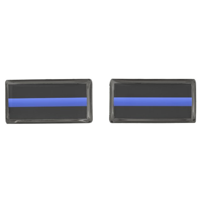 Police and LEO Thin Blue Line Gunmetal Finish Cufflinks (Front)