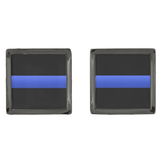 Police and LEO Thin Blue Line Gunmetal Finish Cufflinks