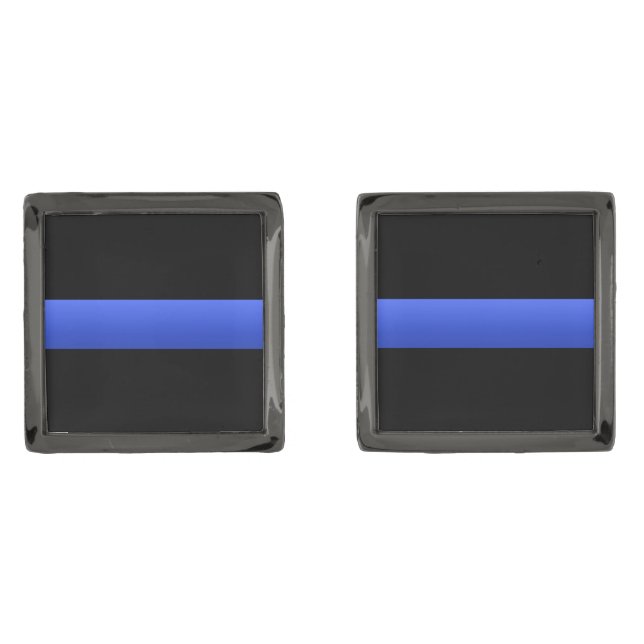 Police and LEO Thin Blue Line Gunmetal Finish Cufflinks (Front)