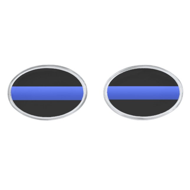 Police and LEO Thin Blue Line Silver Cufflinks (Front)