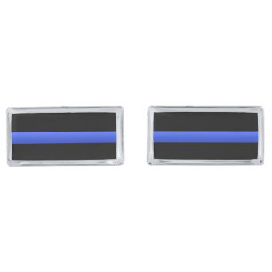 Police and LEO Thin Blue Line Silver Cufflinks