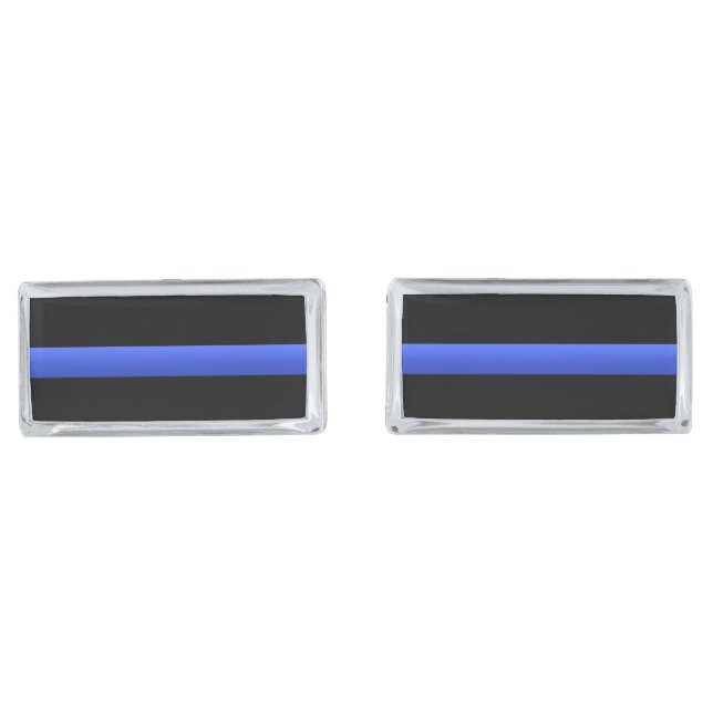 Police and LEO Thin Blue Line Silver Cufflinks (Front)