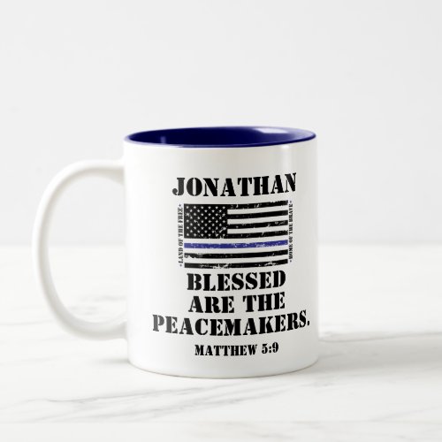 Police Appreciation Support Blue Line Scripture Two_Tone Coffee Mug
