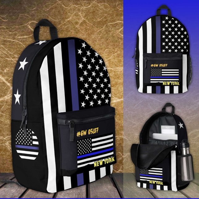 Police Backpack, Thin Blue Line bag, American Flag Printed Backpack (Creator Uploaded)