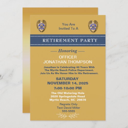 Police Badge  Blue Line Gold Retirement Invitation