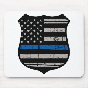 Police Badge Blue Line Mouse Pad