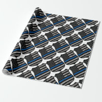 Police Badge Blue Line Wrapping Paper