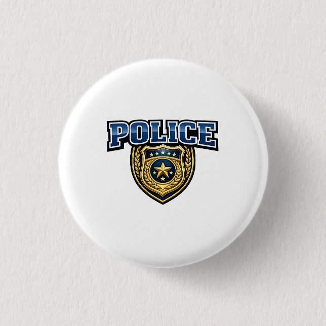 Police Badge Bold Text Design Button (Front)