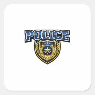 Police Badge Bold Text Design Square Sticker