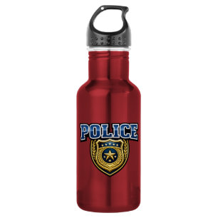 Police Badge Bold Text Design Stainless Steel Water Bottle