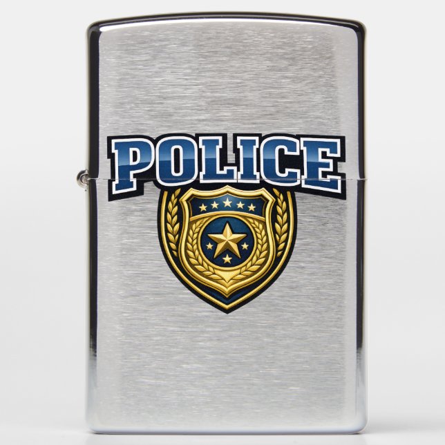 Police Badge Bold Text Design Zippo Lighter (Front)