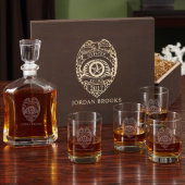 Police Badge Decanter Set and Whiskey Glasses (Front)