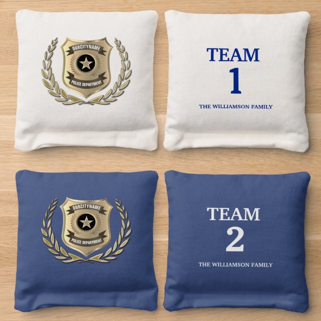 Police Badge Law Enforcement Family Custom  Cornhole Bags (Wood)