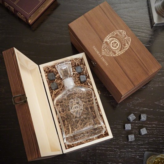 Police Badge Set With Stones And Liquor Decanter (Open)