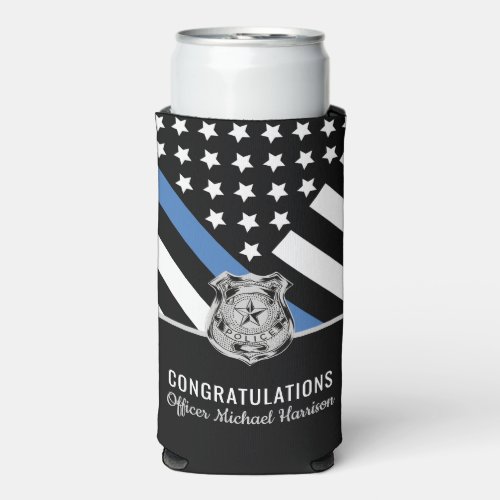 Police Badge Thin Blue Line Academy Graduation Seltzer Can Cooler