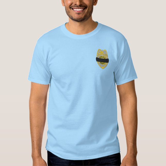 Police Badge with Band Embroidered T-Shirt (Front)