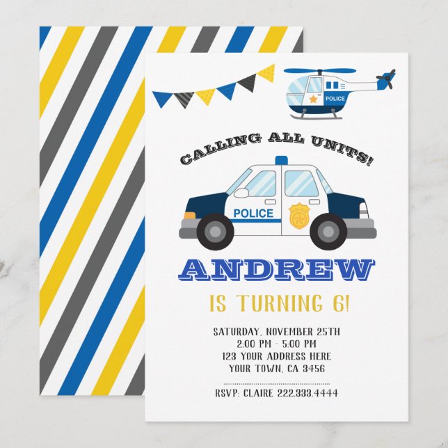 Police Birthday Invitation Chalkboard (Front/Back)