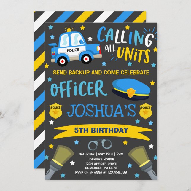 Police Birthday Invitation Police Officer Party (Front/Back)
