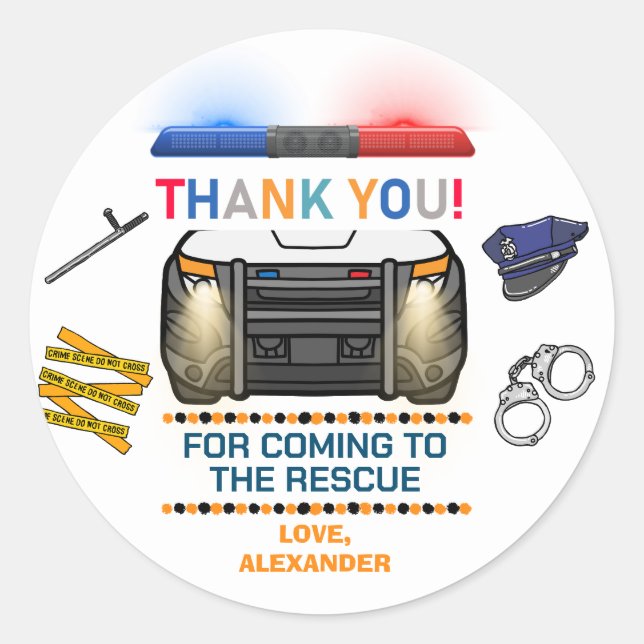 Police Birthday Party Favor Classic Round Sticker (Front)