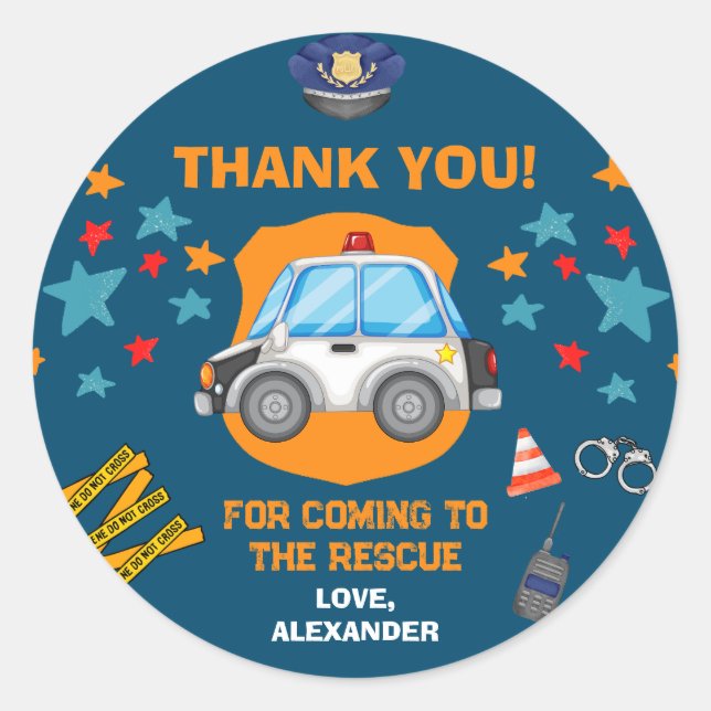 Police Birthday Party Favor Classic Round Sticker (Front)